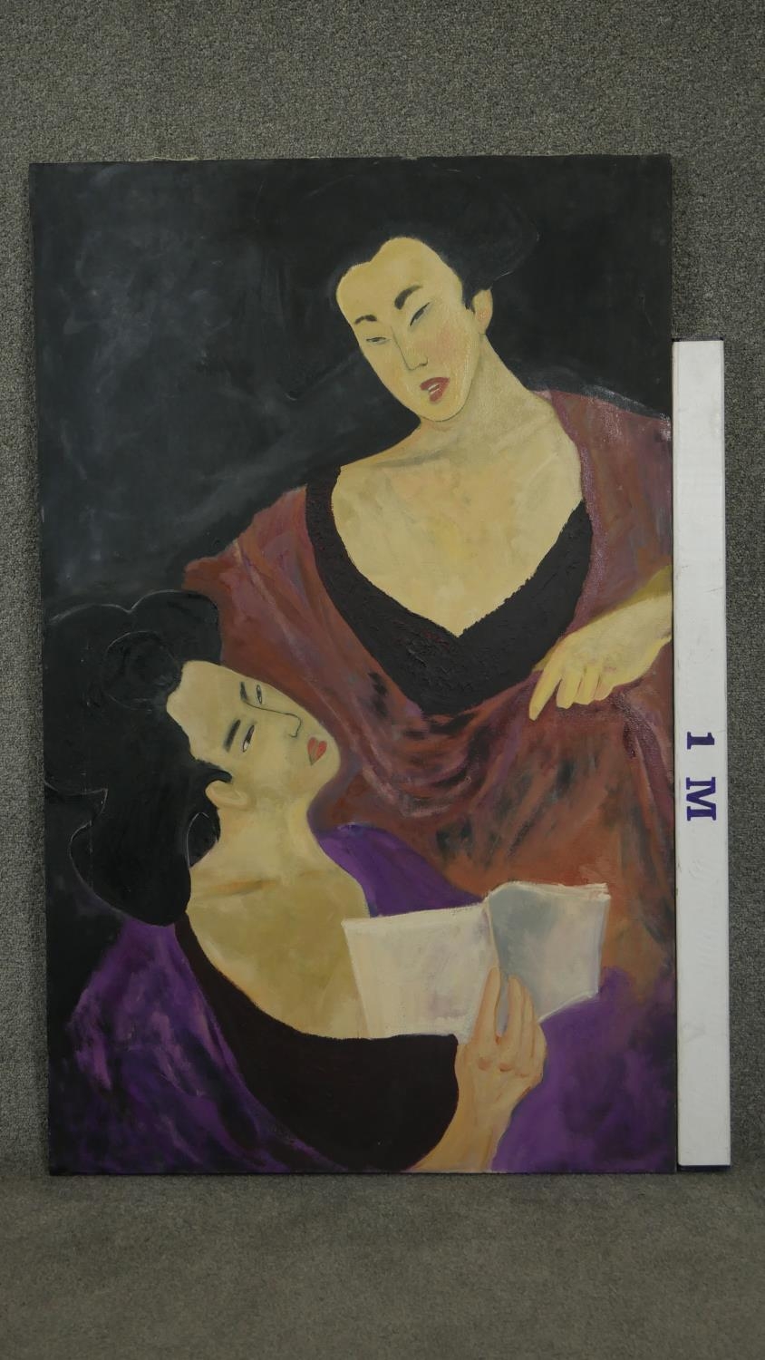 Sally Colman - Oil on Canvas of two Japanese figures. Signed and dated verso. H.123 W.77cm - Image 6 of 6