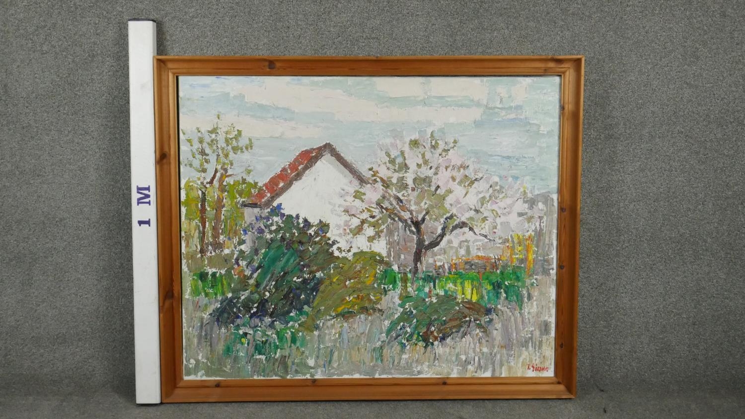A framed oil on canvas, house in a garden signed I Sinka and inscribed to the reverse. H.90 W.110cm - Image 8 of 8