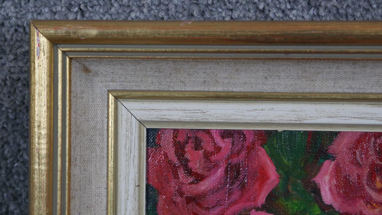 Gerry B Gibbs (b. 1969). A framed oil on board of a still life. Signed Gibbs, dated 1970. H.65 W. - Image 4 of 5