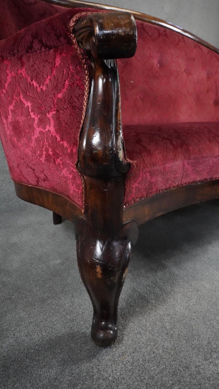 A late 19th century stained birch framed sofa in cut floral upholstery on cabriole supports. H.105 - Image 3 of 7