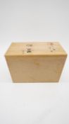A boxed Japanese Art Pottery vase. The wooden box painted with Oriental characters. H.14cm