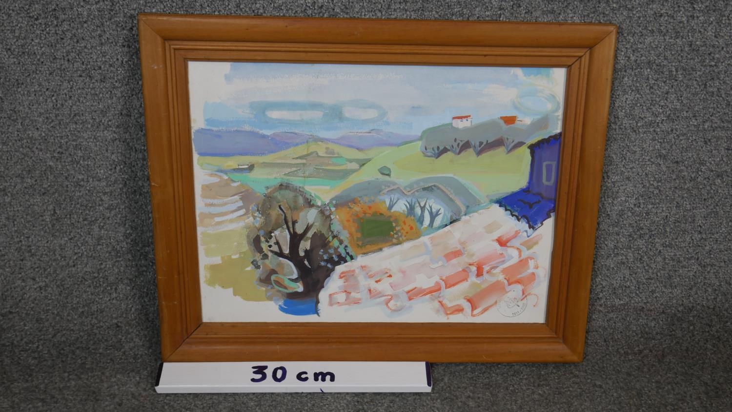 Maurice Colasson (1911-1992), a framed acrylic on paper, landscape, stamped with monogram. W.38 W. - Image 5 of 5