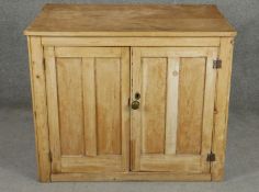 A late 19th century pine pantry cabinet with panel doors. H.78 W.92 D.55cm