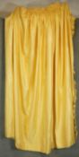 A yellow moire silk taffeta lined curtain with ruffled edging. H.230 W.90 W.330cm