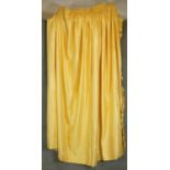 A yellow moire silk taffeta lined curtain with ruffled edging. H.230 W.90 W.330cm