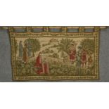 A scenic view on a fine tapestry with hanging bamboo pole. H.70 W.114cm