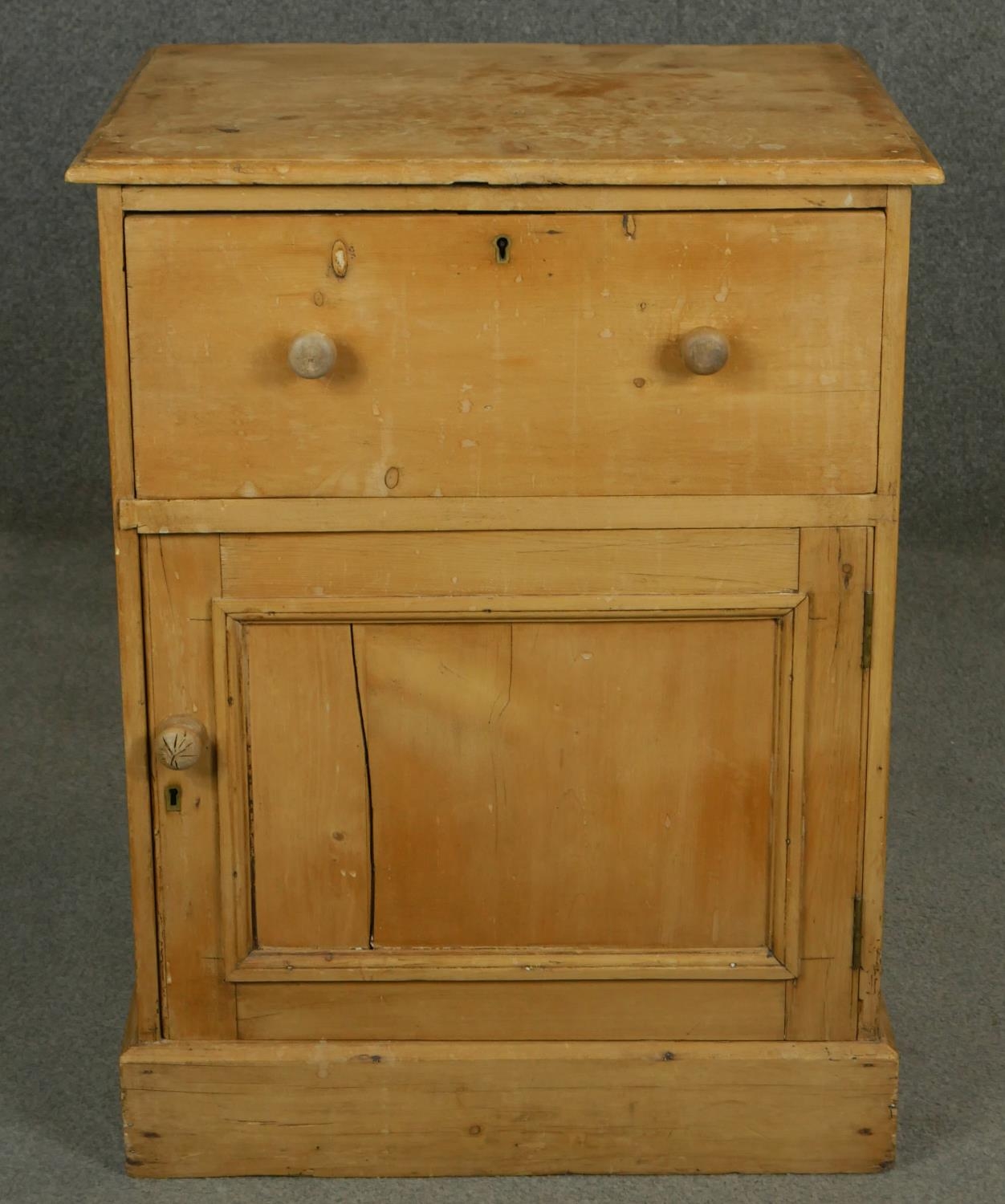 A 19th century pine kitchen cabinet. H.72 W.54 D.45cm