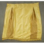 A yellow and mustard moire silk taffeta lined curtain with pleating. H.230 W.115 W.180cm