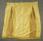 A yellow and mustard moire silk taffeta lined curtain with pleating. H.230 W.115 W.180cm