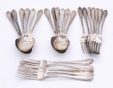 A twelve person sterling silver dessert set, twelve spoons and forks. Monogrammed. Hallmarked: HW