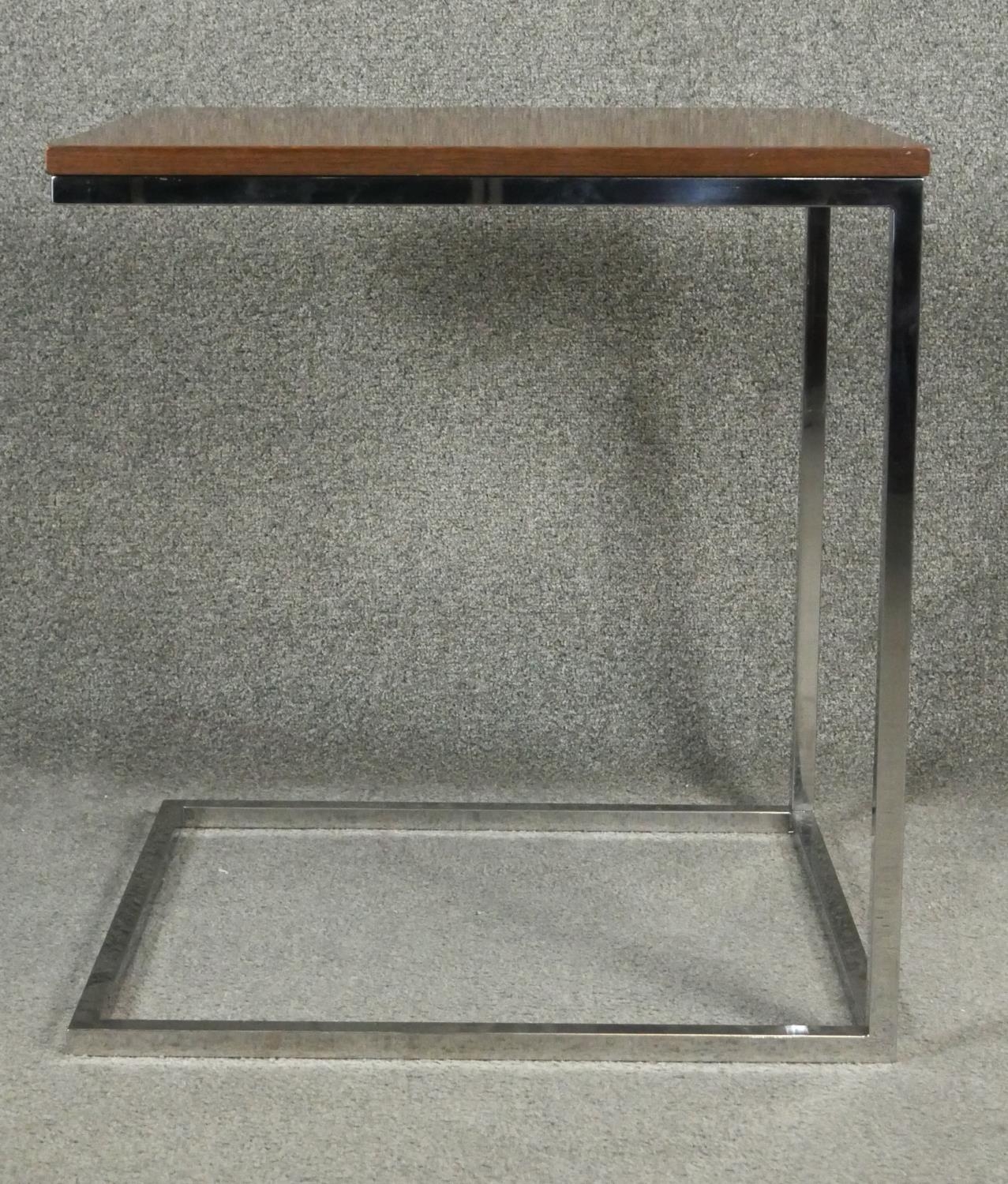 A pair of vintage lamp or bedside tables with mahogany tops on chromium bases. H.60 W.50 D.55cm - Image 3 of 4