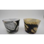 Two Art Glass vases with alabaster effect coloured marbling to the clear glass with opaque glass