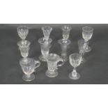 A collection of eleven 19th century blown glass cordial, posset and drinking glasses. Largest H12cm