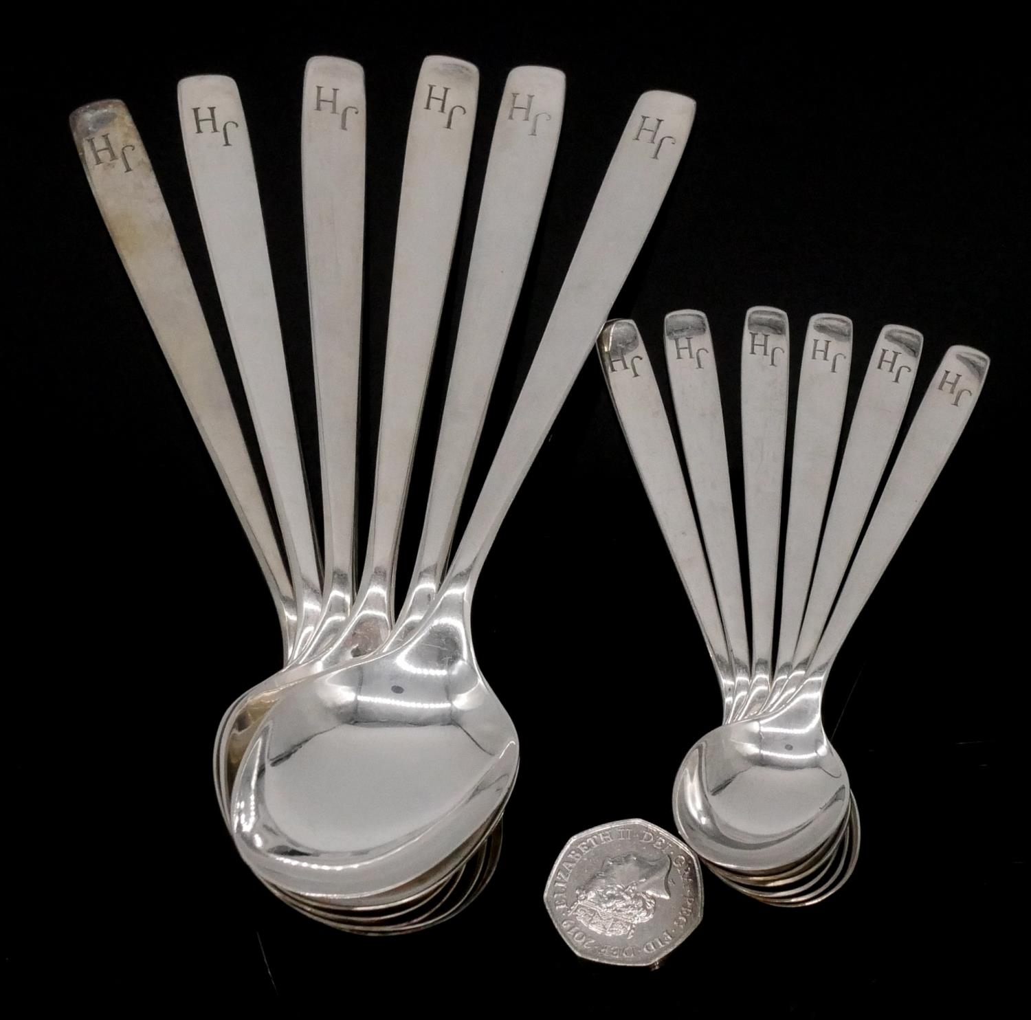 Six German silver dessert spoons along with a set of six matching tea spoons. Hallmarked: 800, - Image 8 of 8