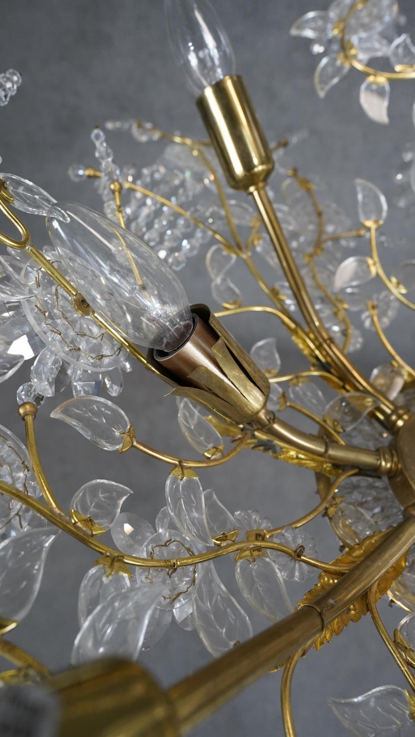 A gilt metal ceiling chandelier with crystal floral decoration on naturalistic branches. D.70cm - Image 6 of 7