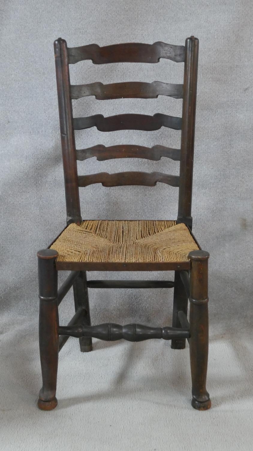 A matched set of six 19th century elm Lancashire ladderback dining chairs on turned stretchered - Image 7 of 10