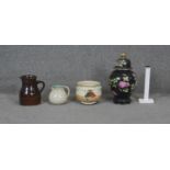 A collection of studio pottery. Including an A G Harley Jones hand painted ceramic lidded jar,