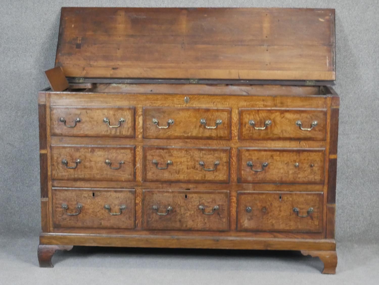 A George lll Lancashire mule chest with lift up lid and two rows of dummy drawers above three base - Image 3 of 6