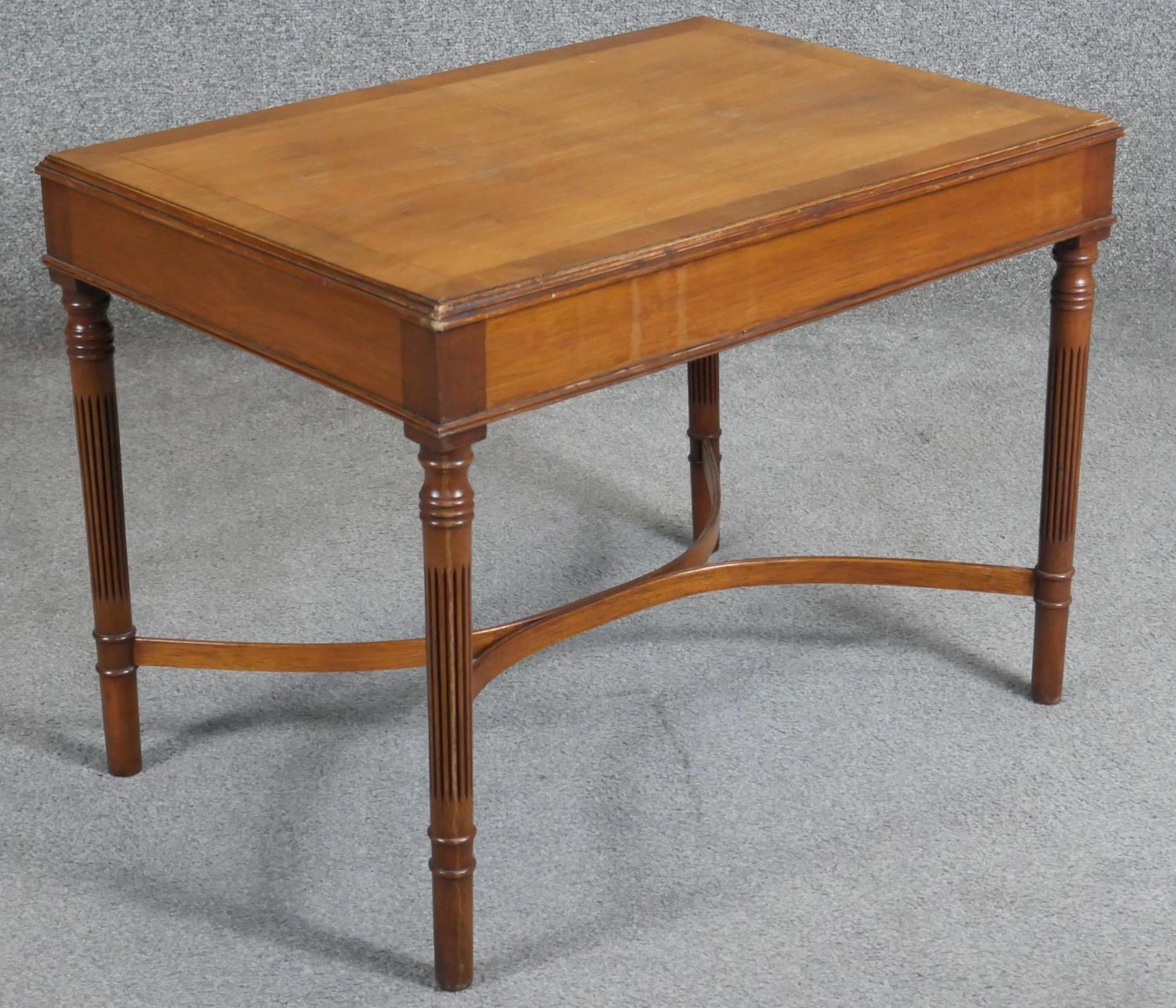 A pair of mahogany and crossbanded 19th century style side tables on fluted tapering supports united - Image 3 of 5