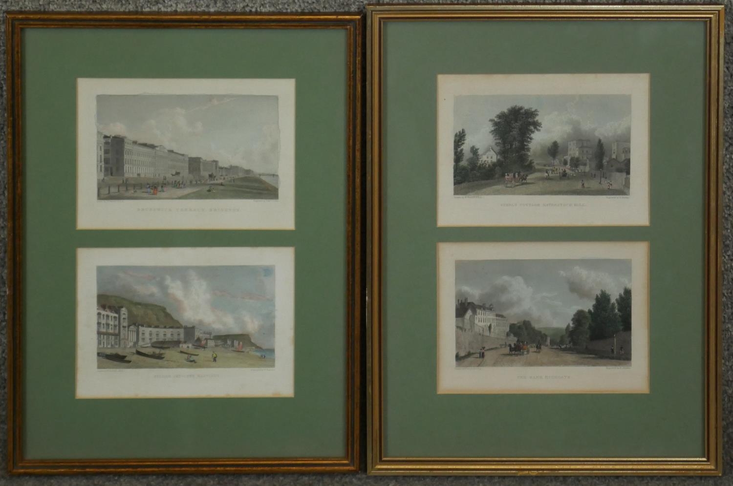 Four 19th century framed and glazed as pairs, hand coloured engravings. All of points of interest,