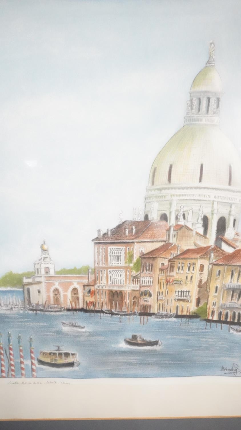 A framed and glazed watercolour of Santa Maura Della Salute. Indistinctly signed. H.89 W.75