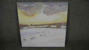 An oil on canvas of a snowy winter landscape. Unsigned. H.60 W.60cm