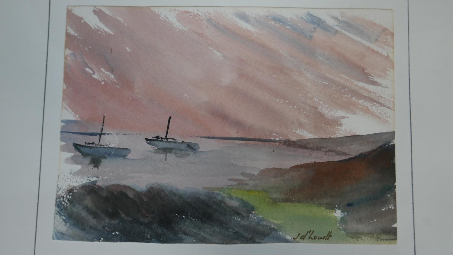 Jean D'hondt (1930-) Three unframed watercolours of landscapes with sailing boats. Signed by artist. - Image 4 of 10