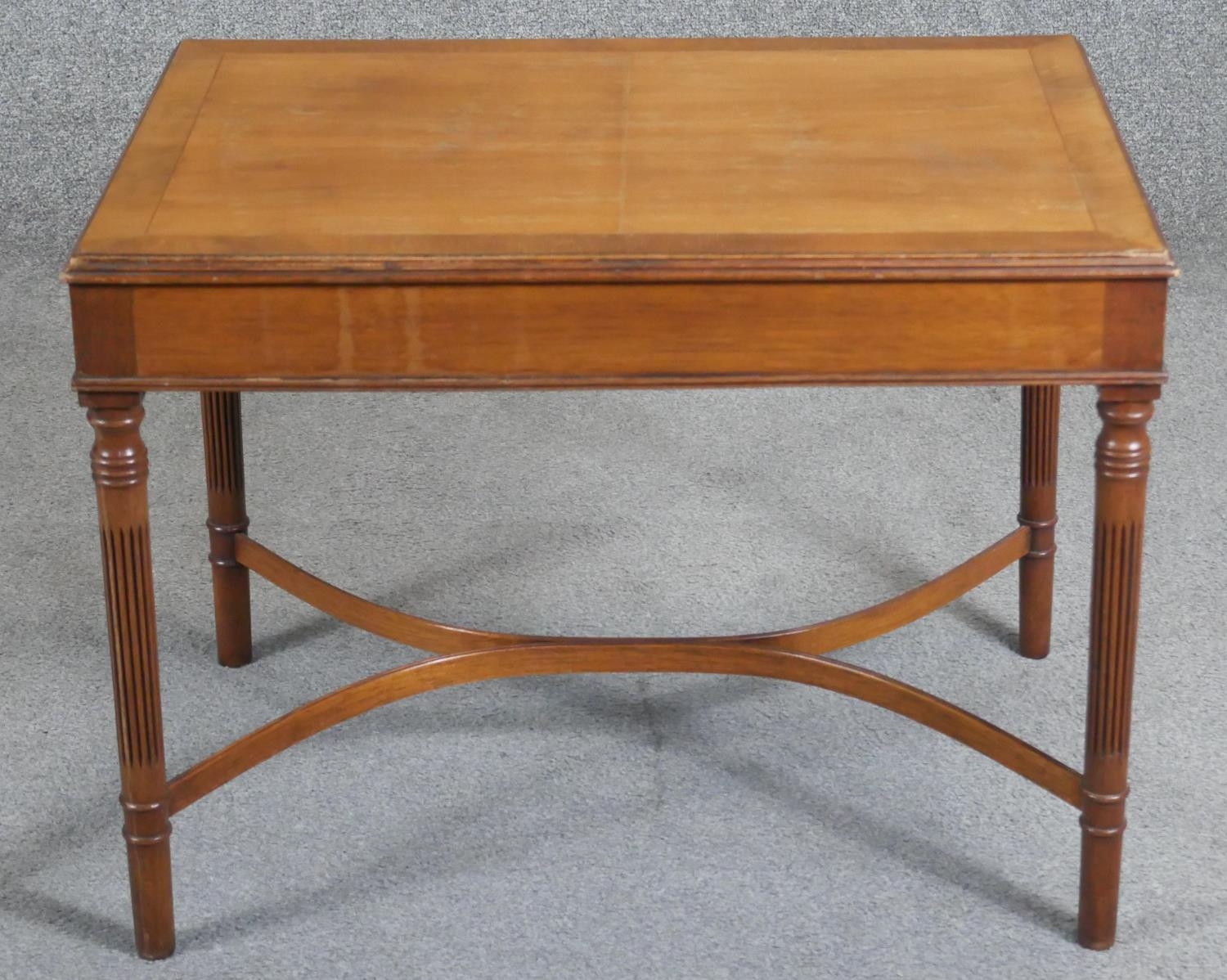 A pair of mahogany and crossbanded 19th century style side tables on fluted tapering supports united - Image 2 of 5