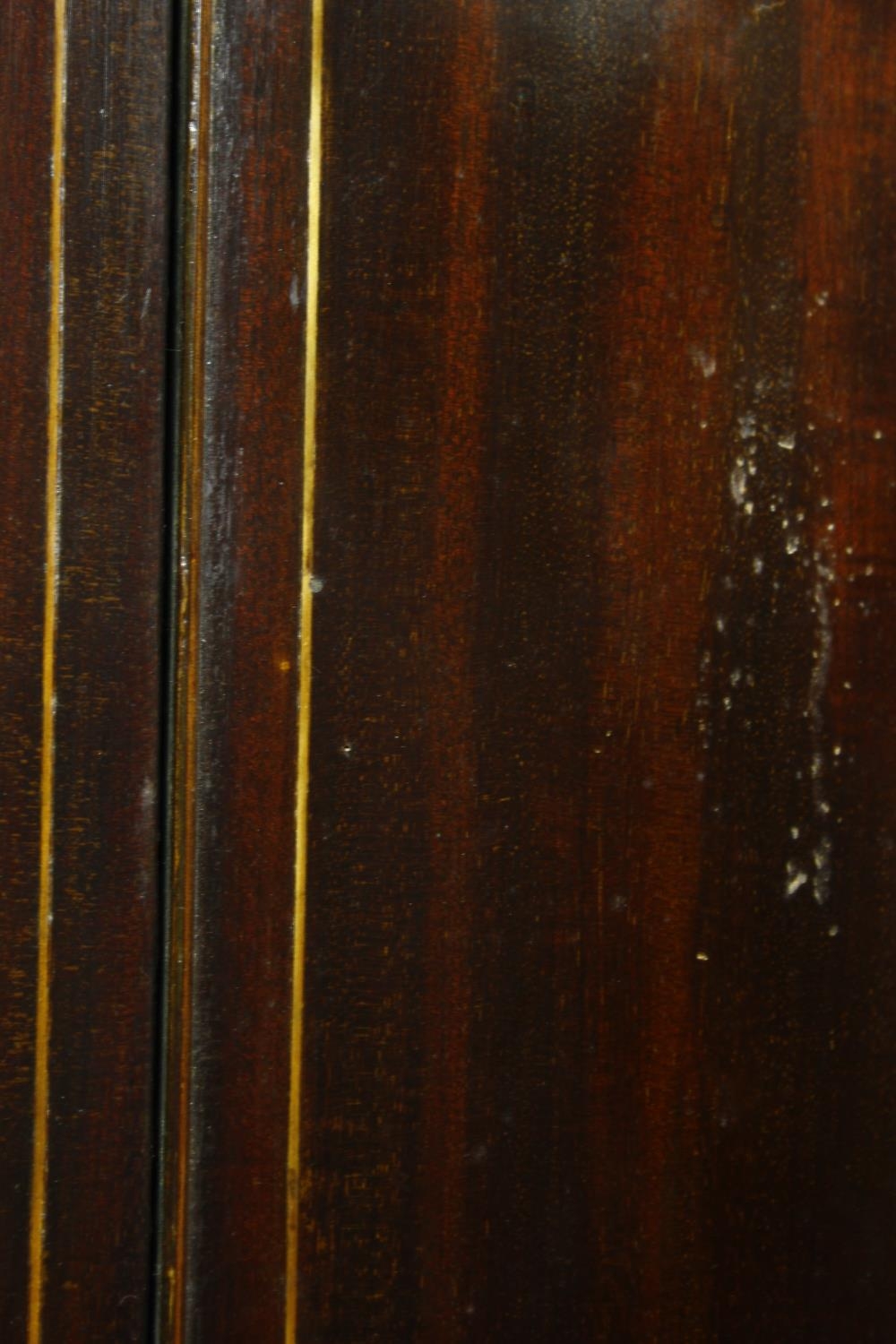 A Georgian mahogany bow fronted two section corner cabinet with satinwood stringing and conch - Image 3 of 18