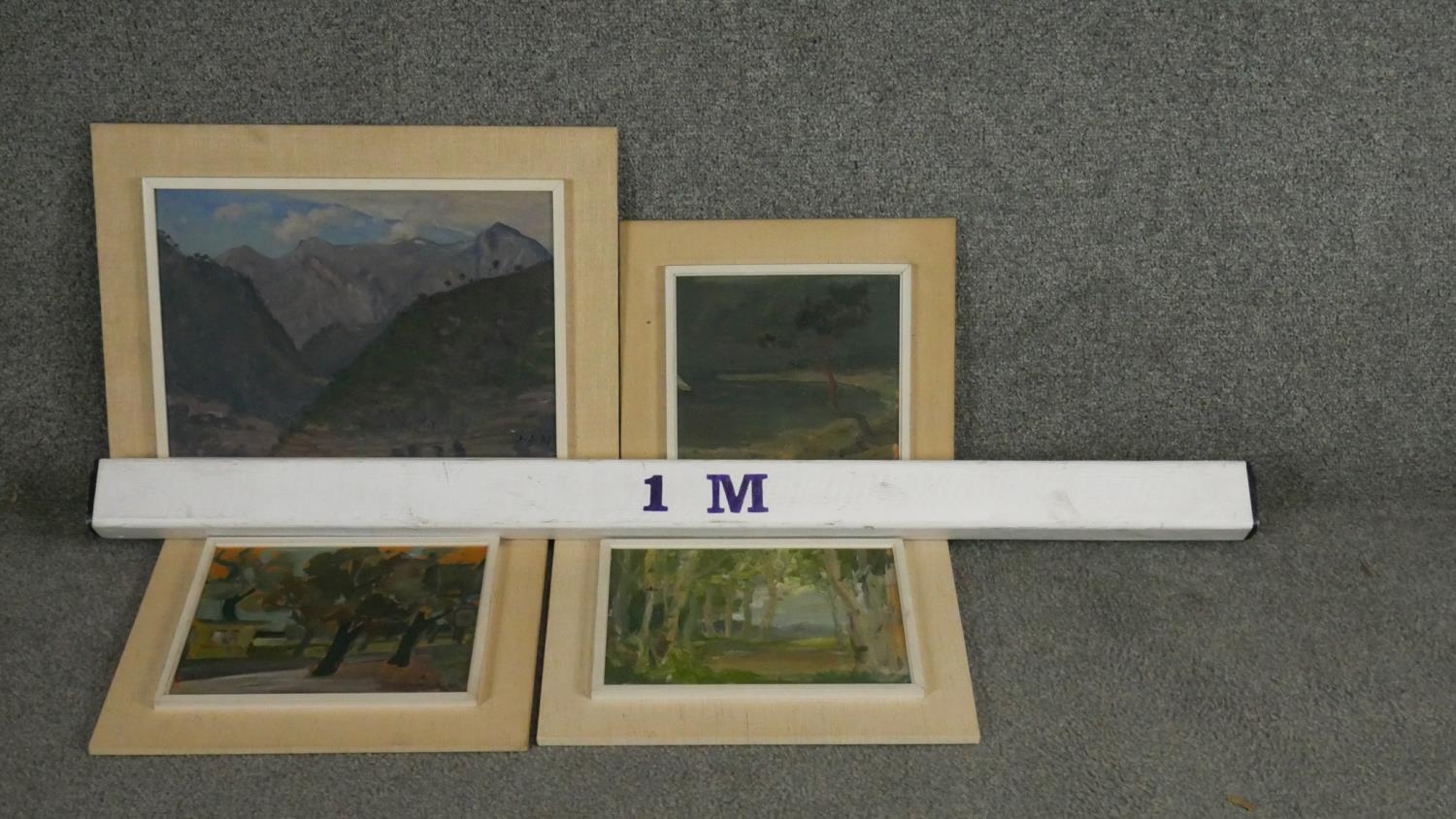 Four framed oils on board, landscape studies, indistinctly signed all by the same hand. H.35 W.45cm - Image 8 of 8