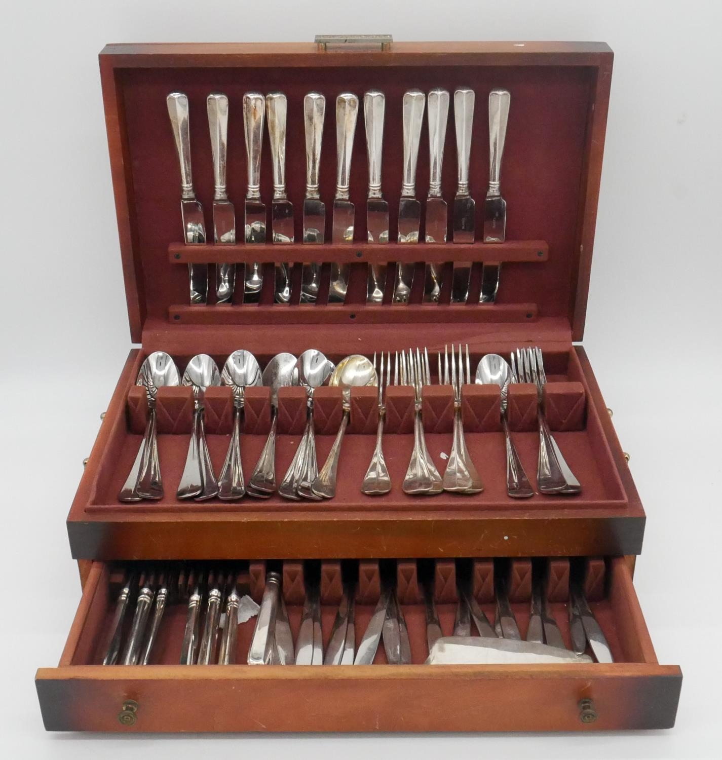 A wooden cased collection of silver plate cutlery, various makers. Makers mark William Briggs and - Image 2 of 6
