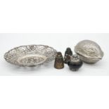 A collection of silver and silver plate. Including a vintage silver plate walnut nut cracker, a