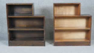 A pair of mid century teak open bookcases. H31 W69 D20cm