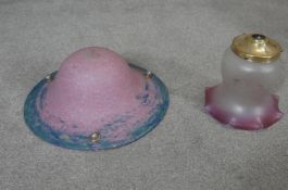 Two vintage coloured glass shades. One Art Glass with a dome shape and pink and blue speckled design