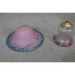 Two vintage coloured glass shades. One Art Glass with a dome shape and pink and blue speckled design