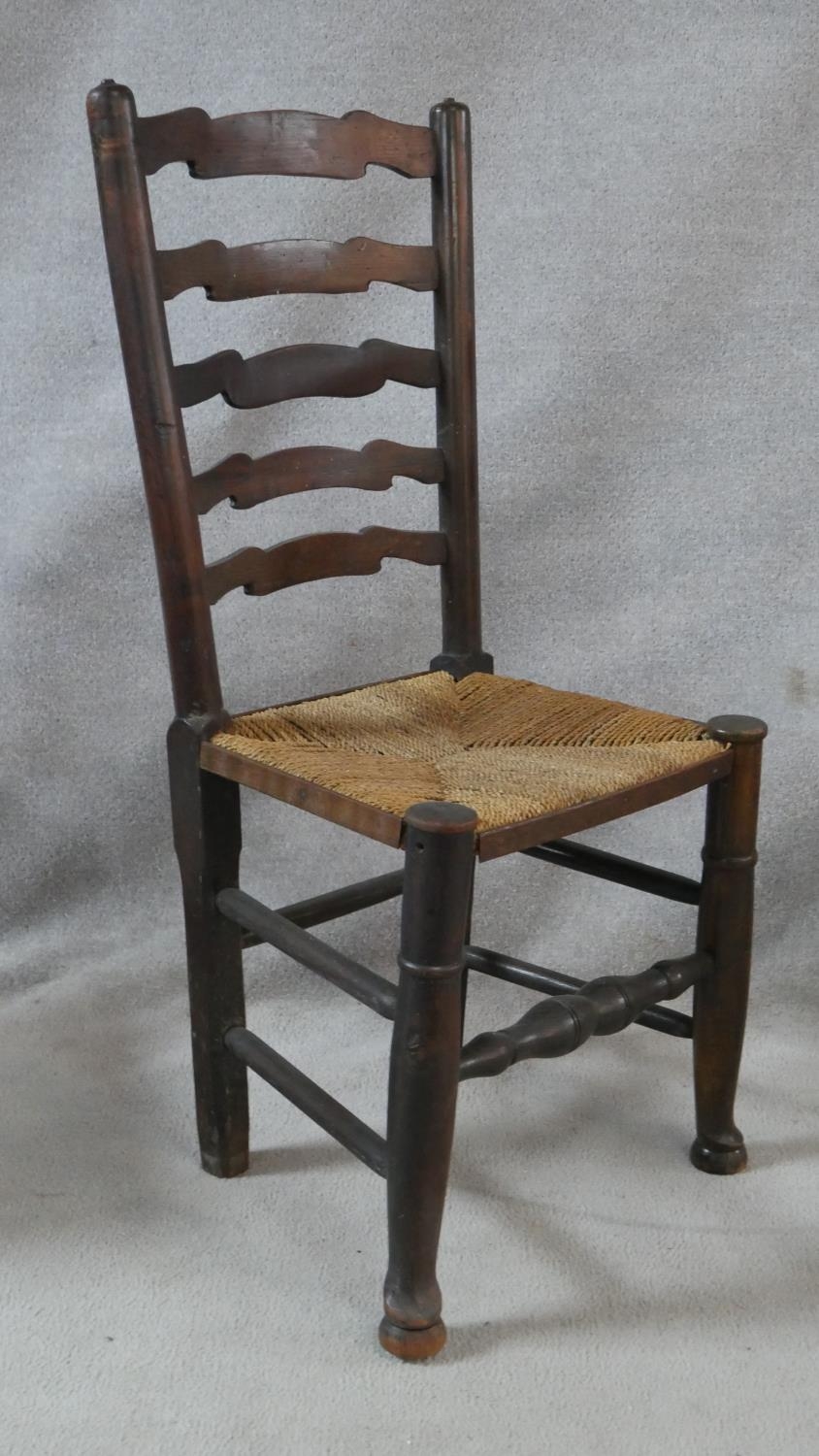 A matched set of six 19th century elm Lancashire ladderback dining chairs on turned stretchered - Image 8 of 10