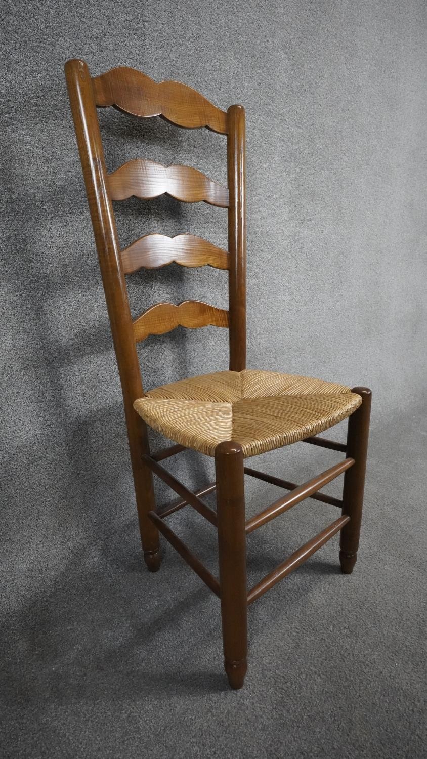 A set of five antique style country ladder back dining chairs with rush seats on stretchered - Image 3 of 4