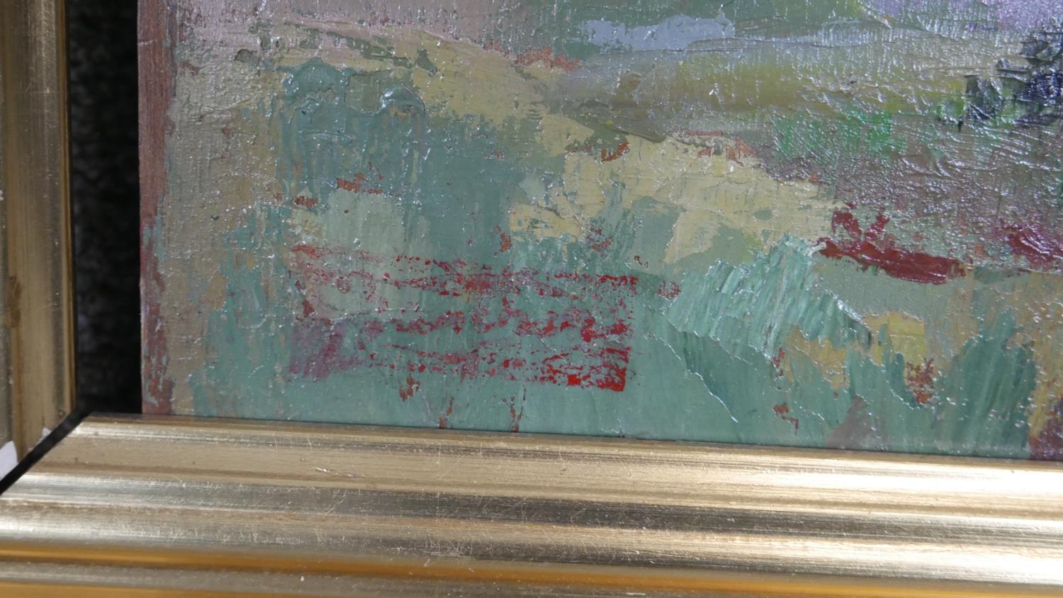 Jean Baptiste Grancher (1911-1974). A gilt framed oil on board, landscape, gallery label to the - Image 5 of 7