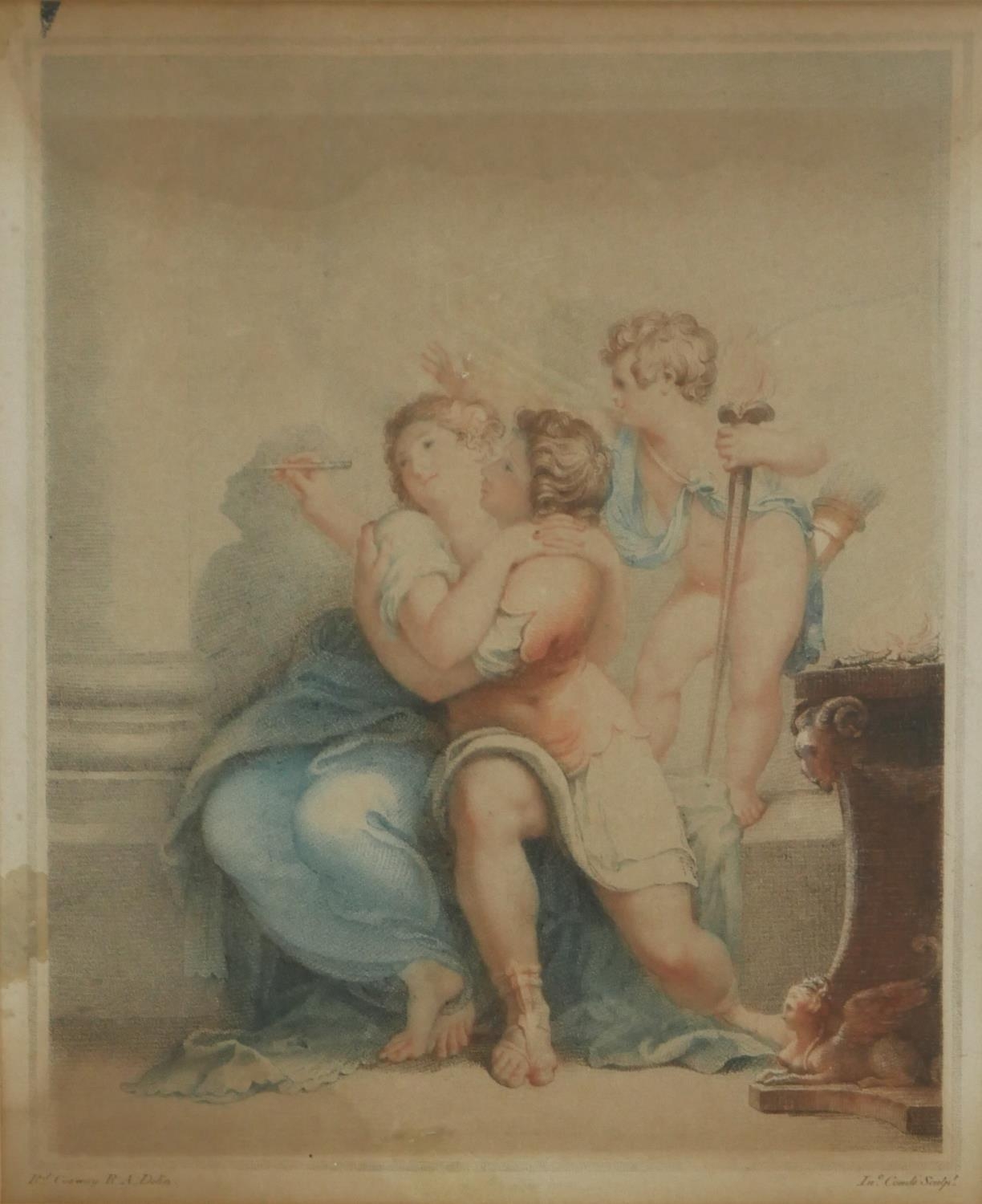 A gilt framed and glazed 19th century hand coloured engraving of a pair of young lovers with