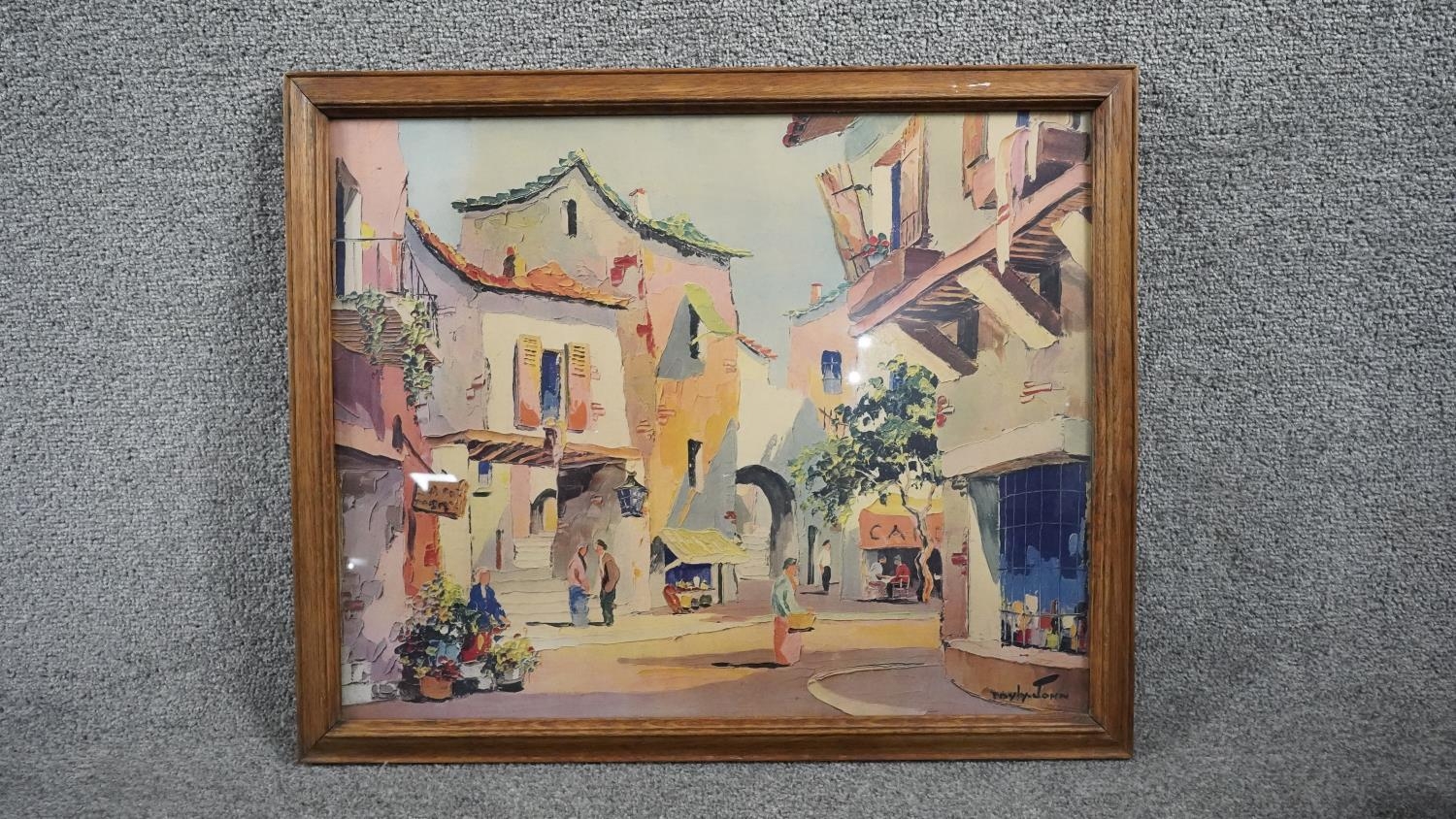 A framed and glazed vintage print of Valbonne by C.R. Doyly-John along with a watercolour on paper - Image 6 of 10