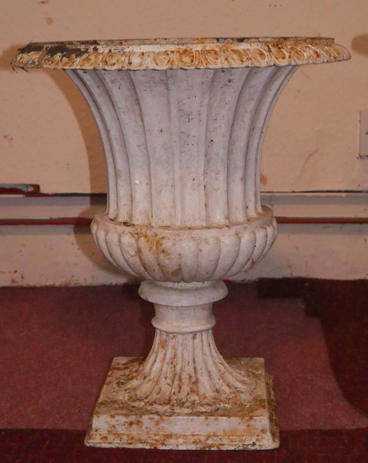 A pair of painted cast iron campana form garden urns. H.50cm - Image 3 of 4