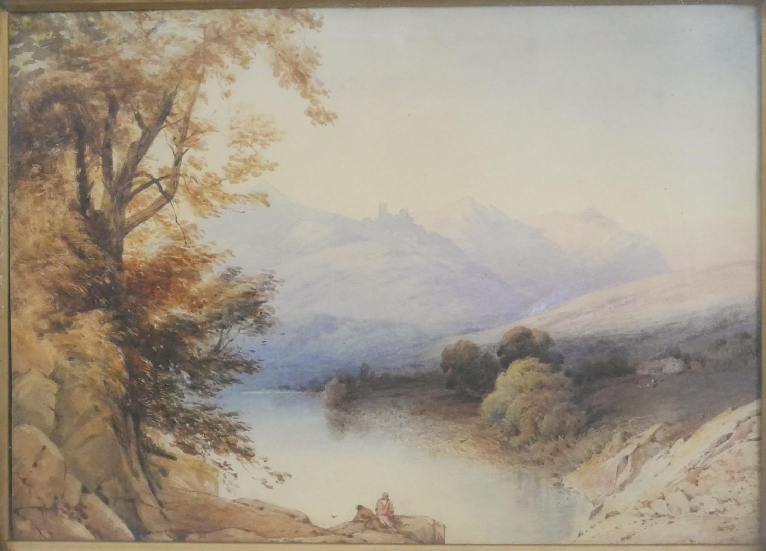 Two carved framed and glazed 19th century watercolours of landscapes. One of sailing boats on the - Image 2 of 5