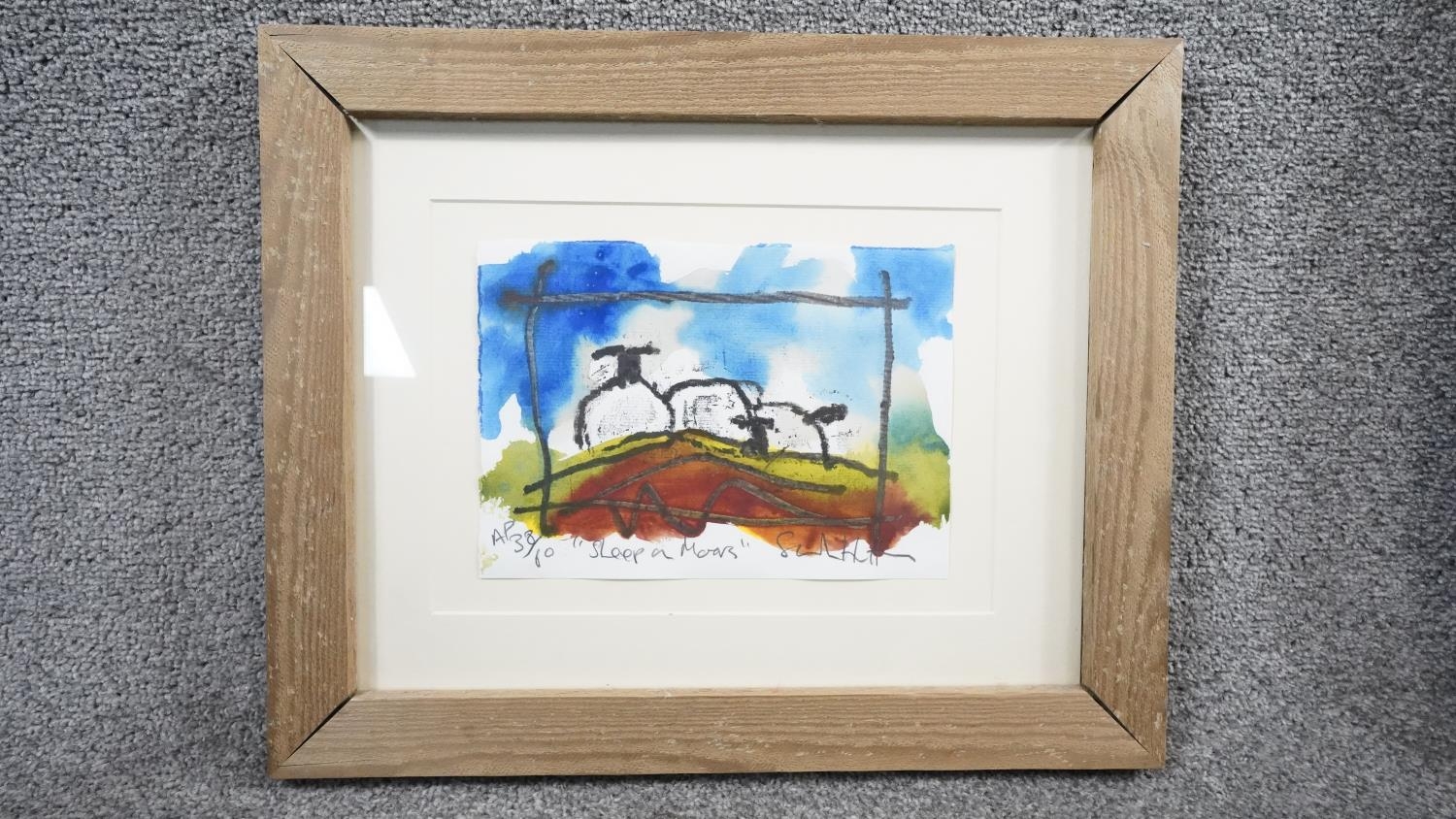 Sarah Hutton- A framed and glazed artists proof signed print. Titled 'Sheep on Moors'. Signed by - Image 2 of 6