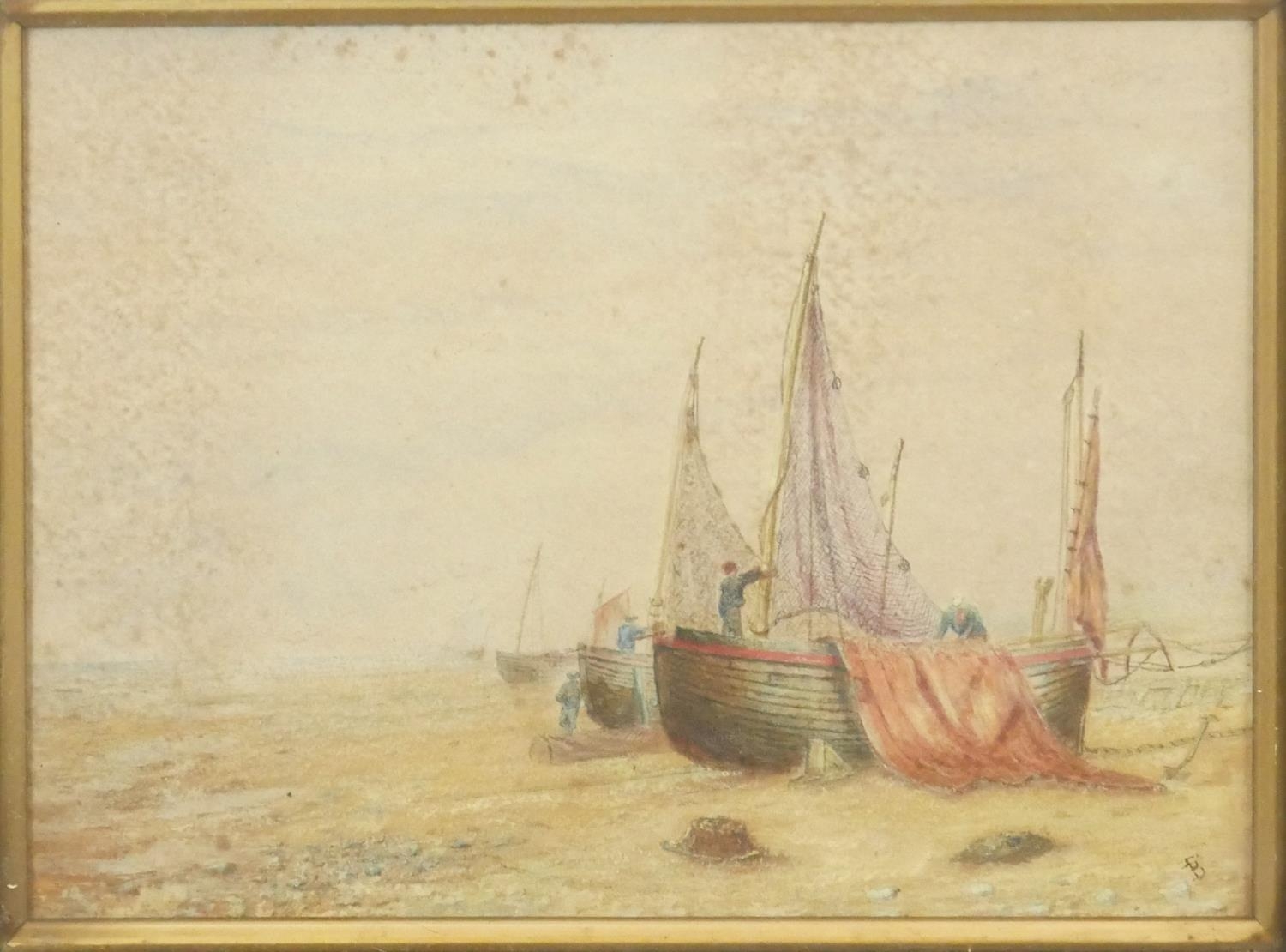 Two carved framed and glazed 19th century watercolours of landscapes. One of sailing boats on the - Image 3 of 5