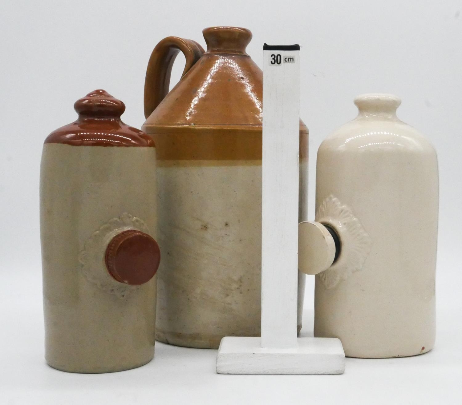 Two antique stoneware footwarmers with makers stamps to the base along with a stoneware honey - Image 7 of 7