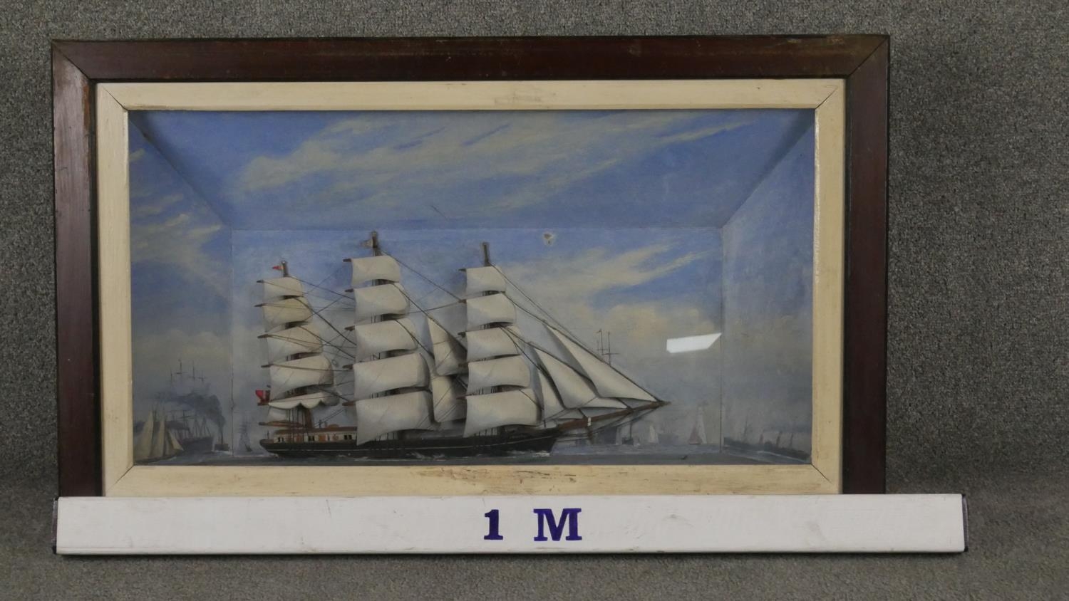 A 19th Century half block diorama, in the form of a three masted clipper at sea, painted - Image 4 of 5
