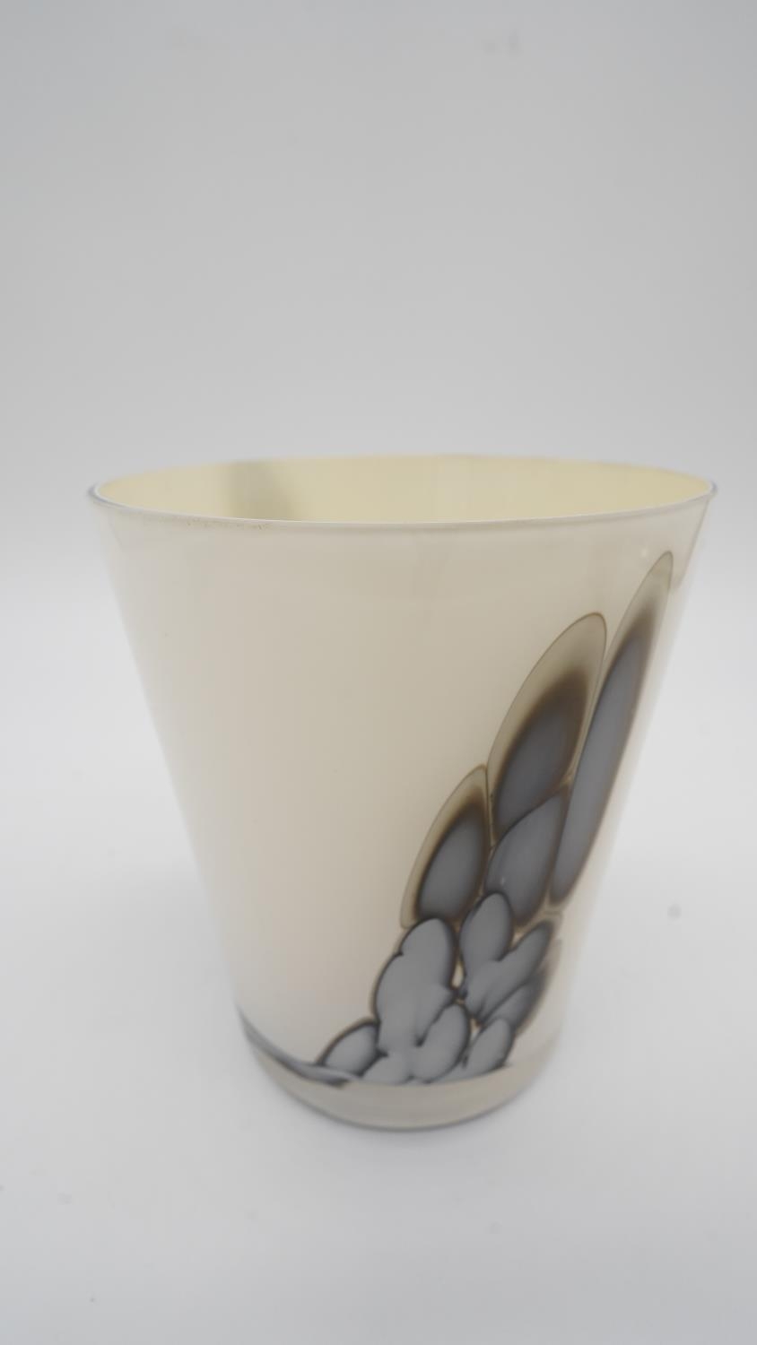 Three Art Glass vases with coloured marbling to the clear glass with opaque white glass core. H.16 - Image 6 of 6