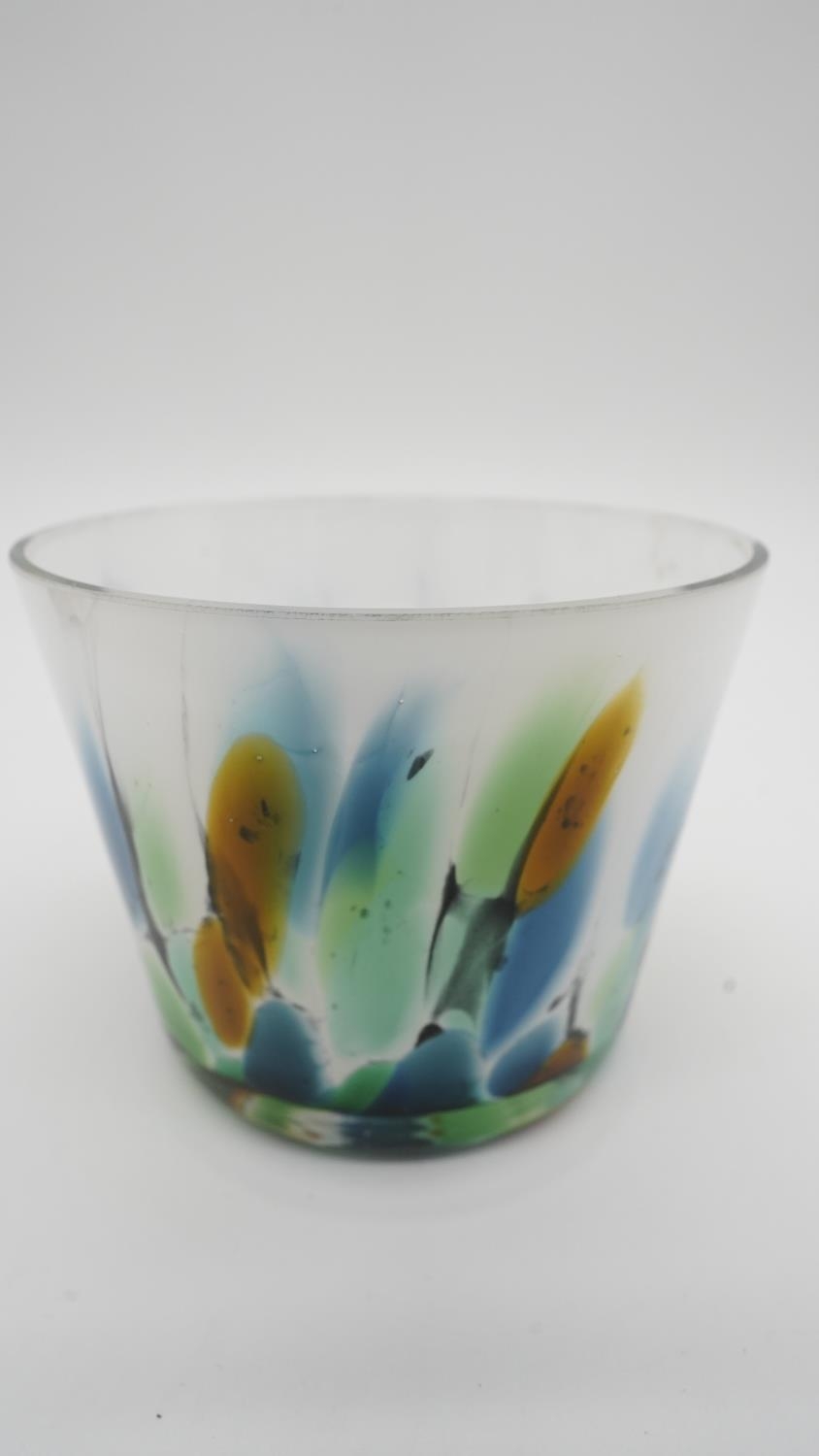 Three Art Glass vases with coloured marbling to the clear glass with opaque white glass core. H.16 - Image 3 of 6