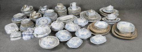 An extensive collection of blue and white ceramic dinner services. Some Wedgwood Asiatic Pheasant