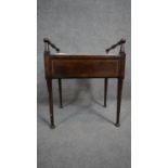 An Edwardian stained beech piano stool with sheet music compartment. H.60 W.50 D.35cm